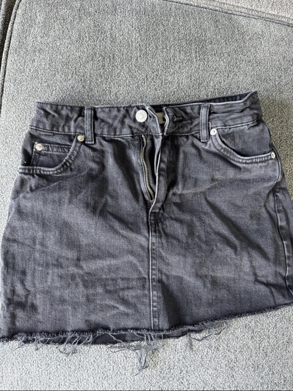 Topshop Black Denim Mini Skirt with Frayed Hem